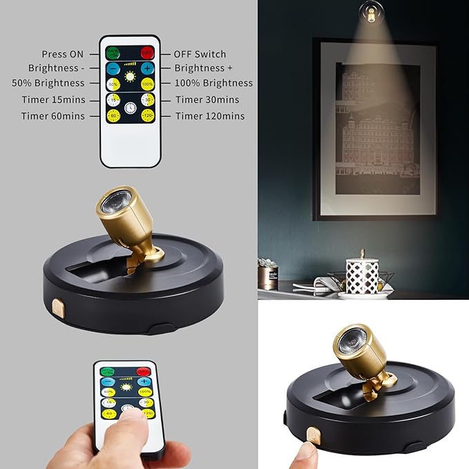 4-Pack Battery Powered LED Spotlight, Wireless Picture Lights, Uplighting Indoor - Image 2