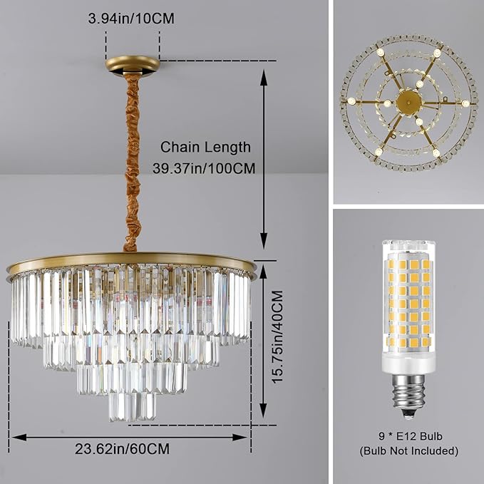 Gold Modern Crystal Chandelier, 4-Tier Round Flush Mount Ceiling Light Fixtures - Image 5