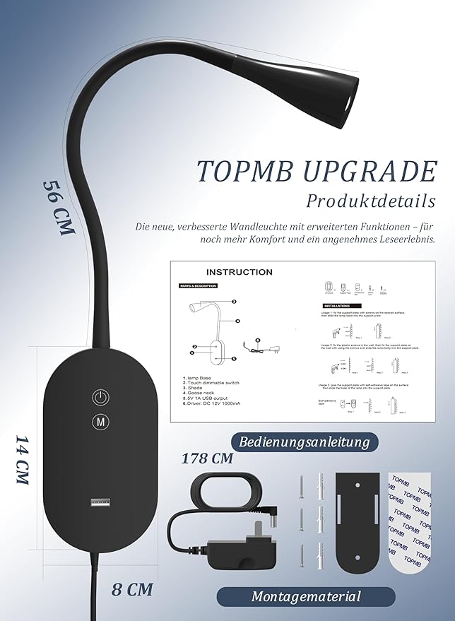 Wall Reading Light for Bed – 4 Color Modes, 5‑Level Dimmable Reading Lamp - Image 7