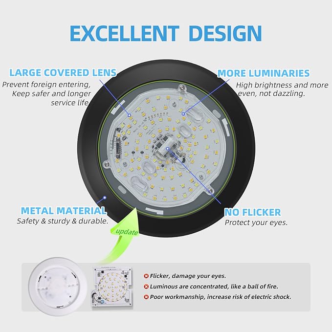 ECOELER 5/6 Inch Black LED Disk Lights, Dimmable Flush Mount Ceiling Disc Lights - Image 5
