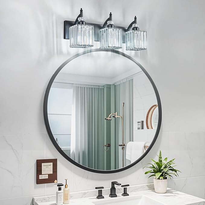 Modern Bathroom Vanity Light 3-Light Black Crystal Light Fixtures Over Mirror - Image 3