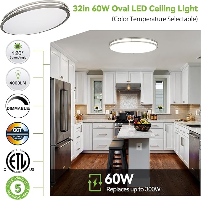 hykolity 32 Inch Oval LED Ceiling Light, 2700K/3000K/3500K/4000K/5000K - Image 7