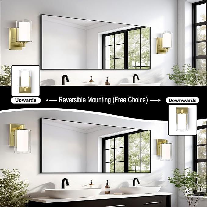 Kalium Bathroom Wall Sconces Set of Two Gold Double Clear Glass Shade Modern - Image 4