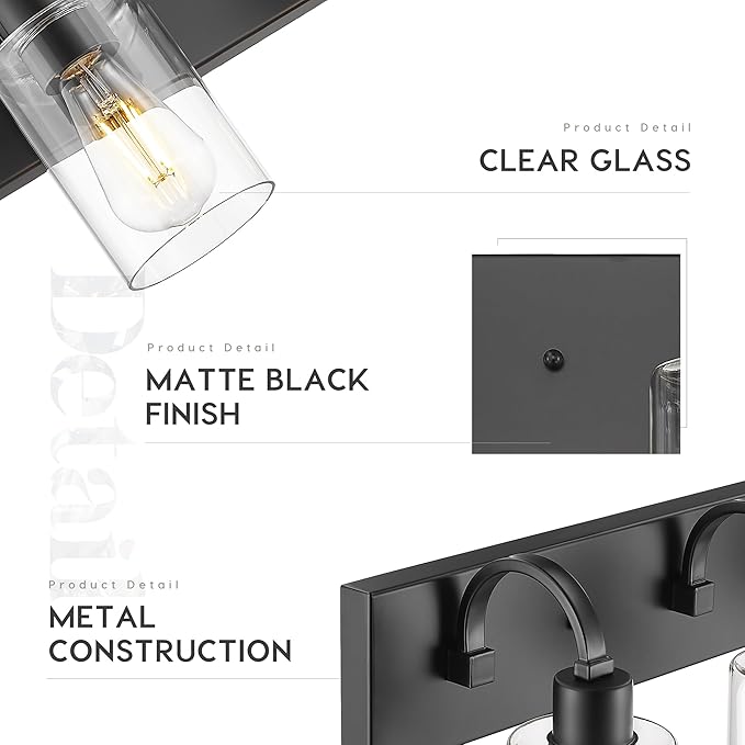 Emliviar Black Bathroom Vanity Light 4 Lights, Bath Lighting Over Mirror - Image 4