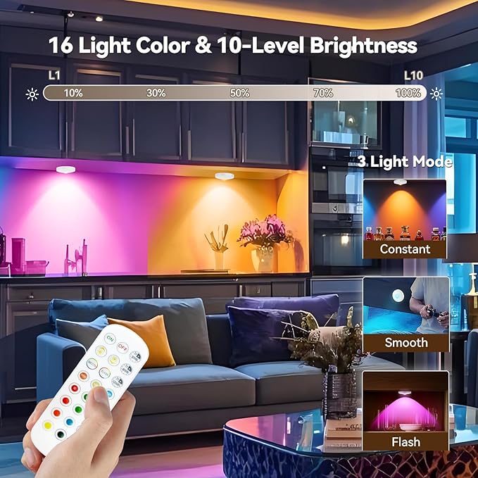 Rechargeable Puck Lights with Remote, 12 Pack Magnetic Under Cabinet Lighting - Image 3