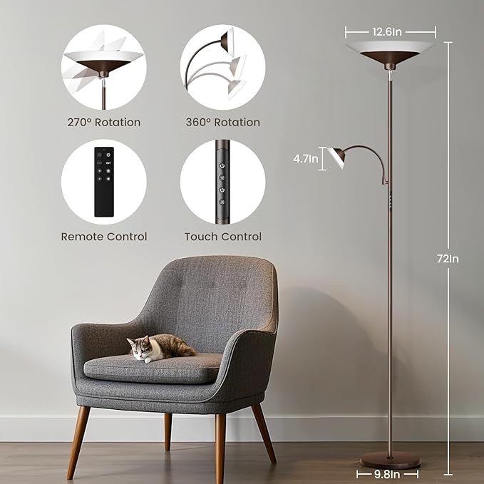 Brown Torchiere LED Floor Lamp - Image 2