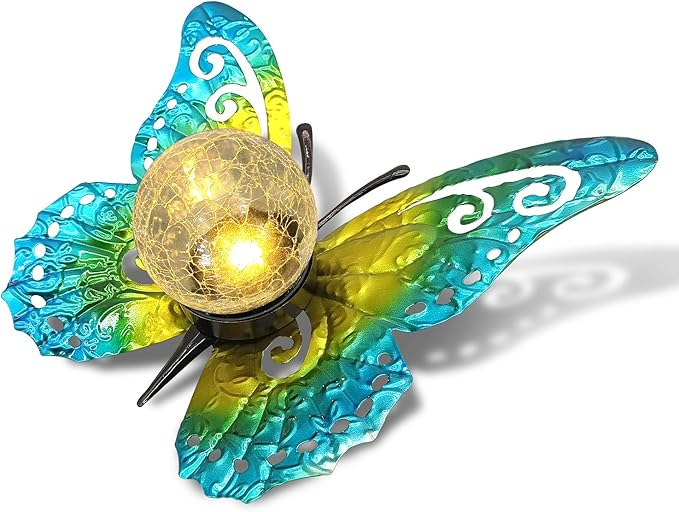 Solar Lights Outdoor Garden Butterfly Decor, Metal Butterfly Statue Decoration - Image 2