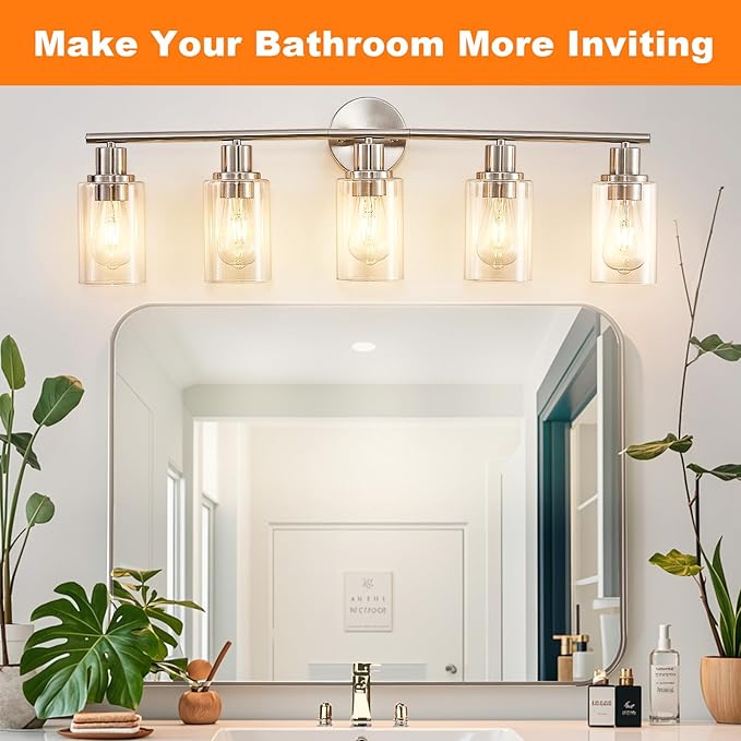 DLLT 5-Light Bathroom Light Fixtures: Nickel Modern Vanity Lights - Image 2