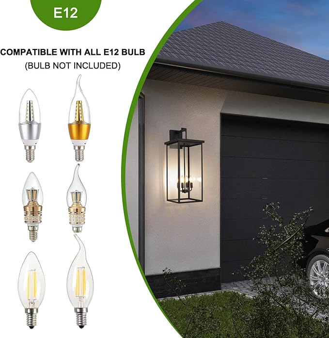 tewei 30In Large Size Square Outdoor Wall Lantern, Modern Black Outside Light - Image 7