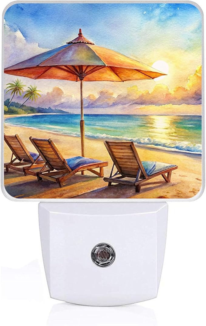 Watercolor Ocean Beach Sunrise Night Light, Plug-into Lounger Nightlight White by Unknown