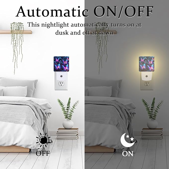 Glowing Purple Butterflies Night Light Plug into Wall, Neon Butterfly Dusk to - Image 6