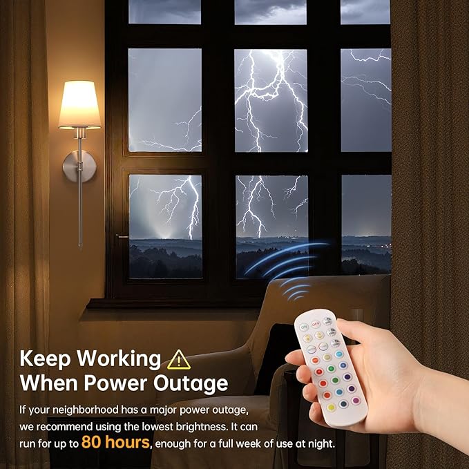 Battery Operated Wall Sconces Set of 2, 120H Usage Time 22.6" Rechargeable Wall - Image 5