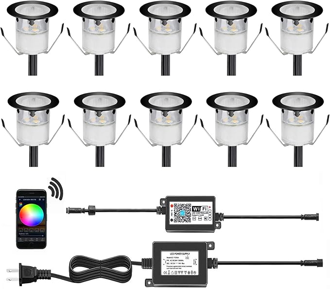 WiFi Controlled LED Deck Lights Multi Color RGB Outdoor IP67 Waterproof Φ1.18 by QACALEDOutdoorRecessedDeckLightingKits