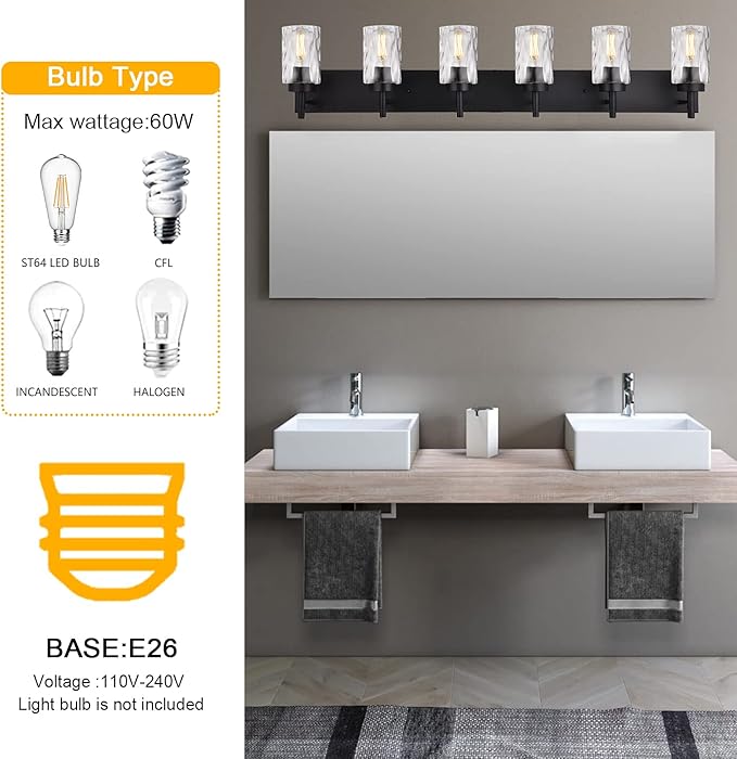 BONLICHT Transitional Bath Vanity Light Fixture 6 Light Black Wall Sconce - Image 5