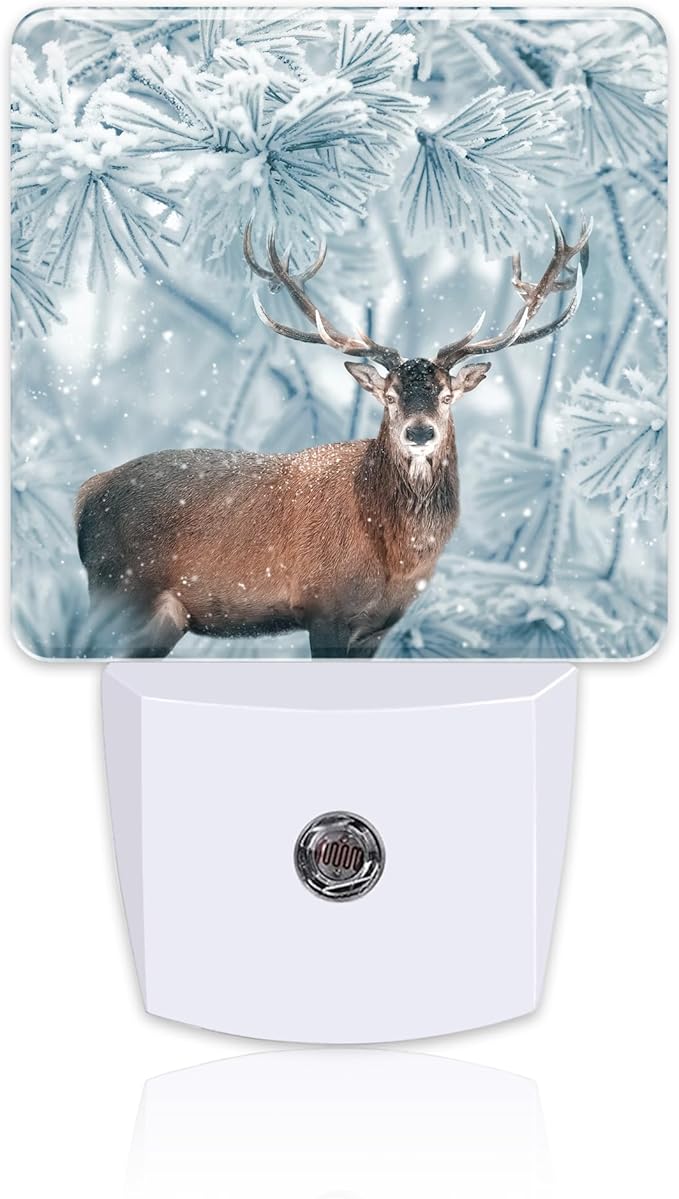 Red Deer in Winter Forest Night Light Plug into Wall, Beautiful Christmas by sndheke