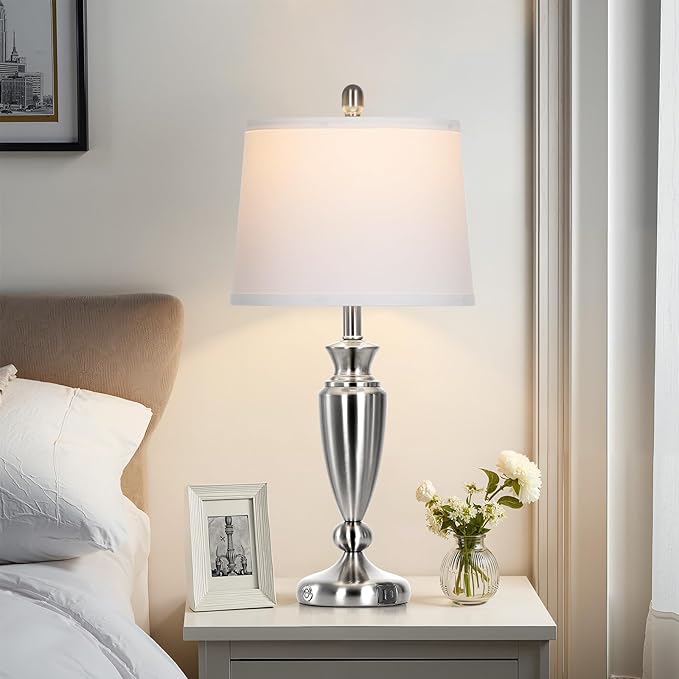 27" Silver Table Lamps for Living Room Single, 3 Way Touch Control Bedside Lamps - Image 6