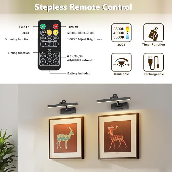 Picture Lights for Wall Battery Operated, Wireless Black Art Lighting for - Image 6