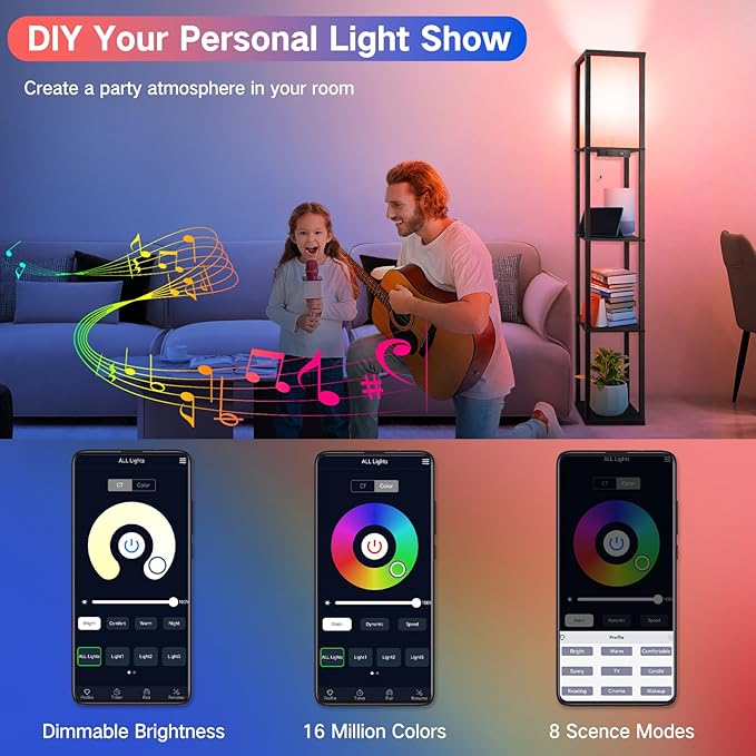 OUTON Floor Lamp with Shelves, LED Dimmable Floor Lamp with Remote & App Control - Image 4