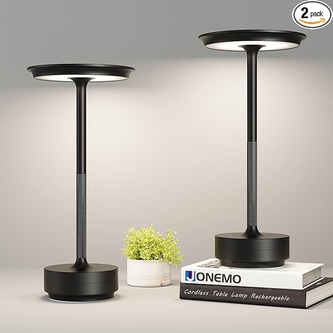 2 Pack Cordless Table Lamp, LED Rechargeable Table Light by JONEMO