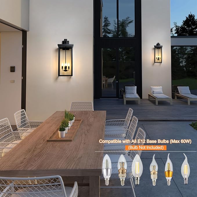 tewei 26in Large Size Dusk to Dawn Outdoor Wall Lights, Matte Black Exterior - Image 6