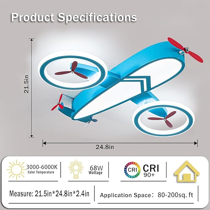 Kids Ceiling Lights for Bedroom Blue Airplane Light Fixture Mount 24.8" Kitchen - Image 4