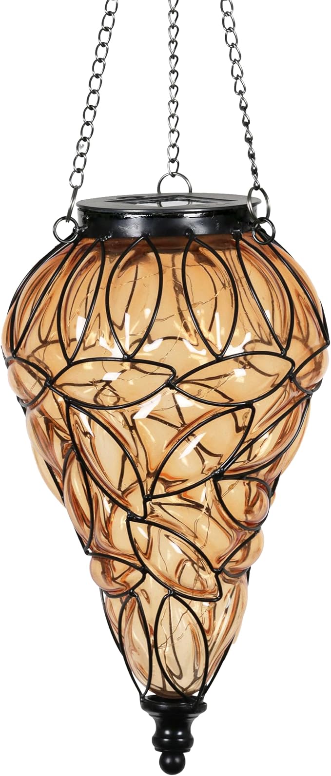 Solar Hanging Lantern Outdoor Garden Lights, Tear-Shaped Glass and Metal by Unknown