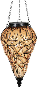 Solar Hanging Lantern Outdoor Garden Lights, Tear-Shaped Glass and Metal by Unknown