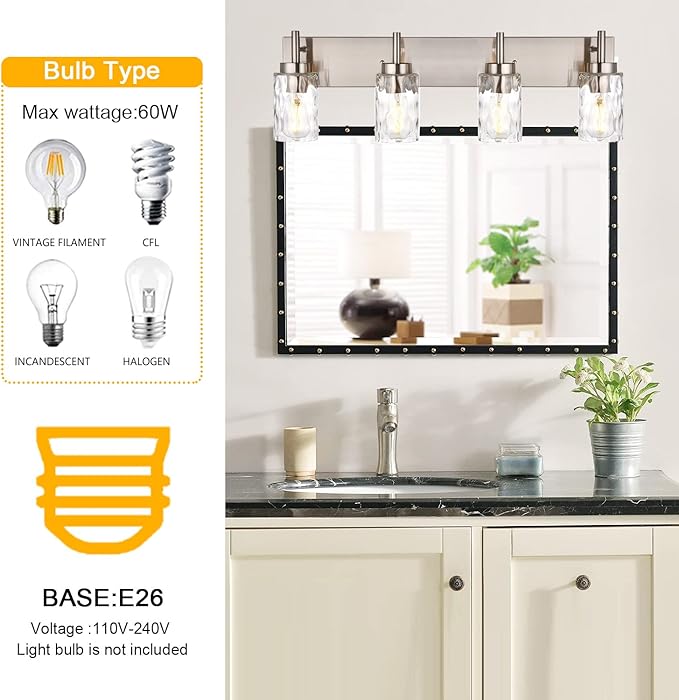 BONLICHT Bathroom Vanity Light Fixtures Brushed Nickel 4-Light - Image 3