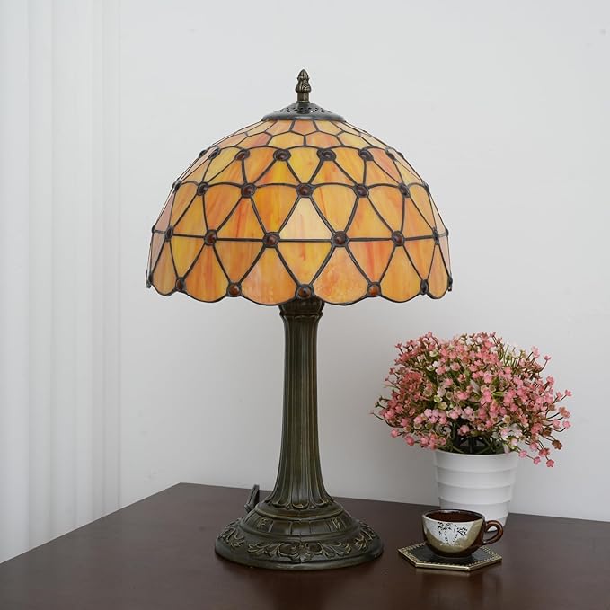 Tiffany Lamp Vintage Bead Orange Table Lamps Bedside - Image 4