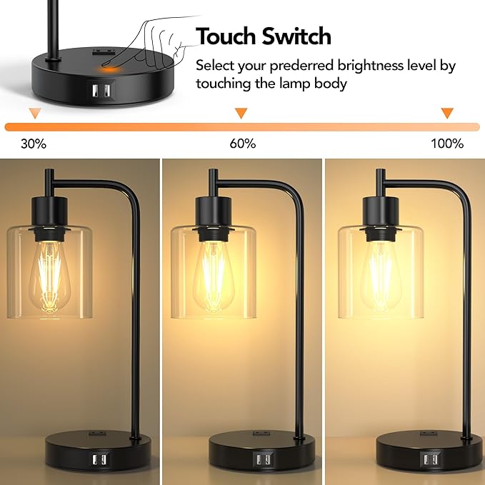 QiMH Industrial Touch Control Table Lampwith 2 USB Ports and AC Outlet - Image 2