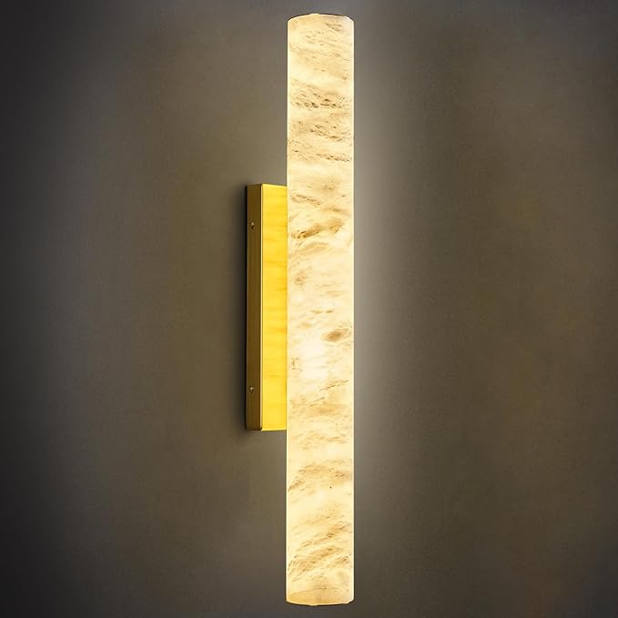 LMQNINE Natural Alabaster Wall Sconces Spanish Marble Wall Light Cylinder by LMQNINE