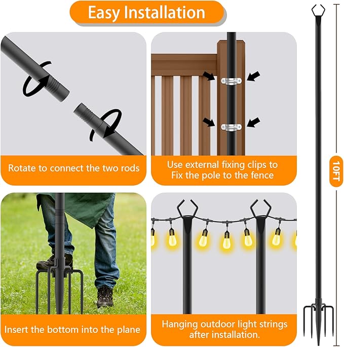4 Pack 10 FT String Light Poles, Metal - Image 7