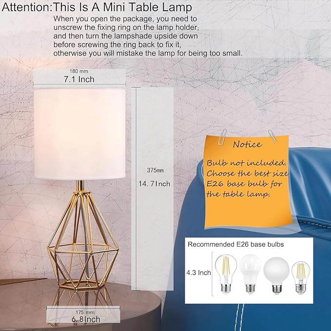 COTULIN Gold Modern Hollow Out Base Bedroom Small Table Lamp, Bedside - Image 2
