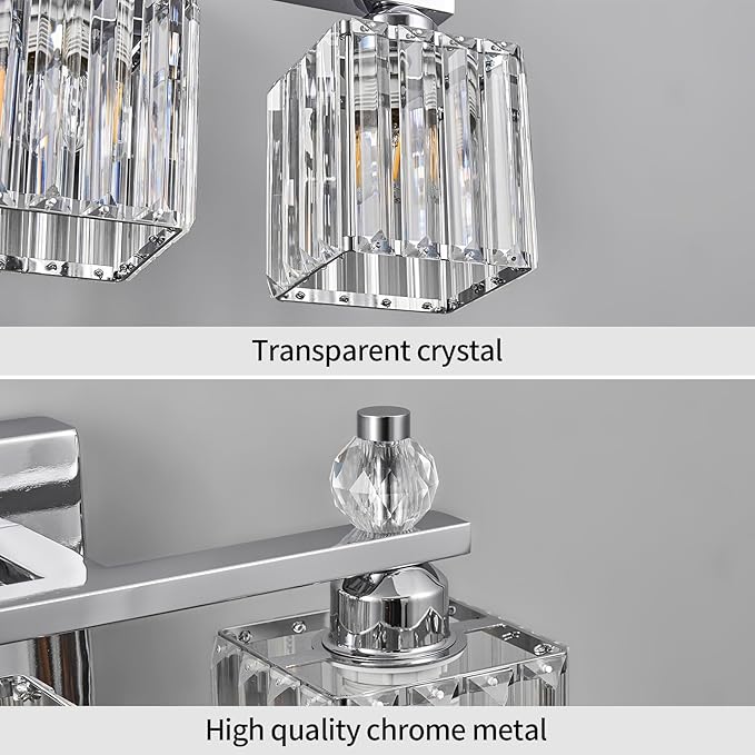 Bathroom Vanity Lights 3-Light Modern Crystal Vanity Light Chrome Bathroom - Image 4
