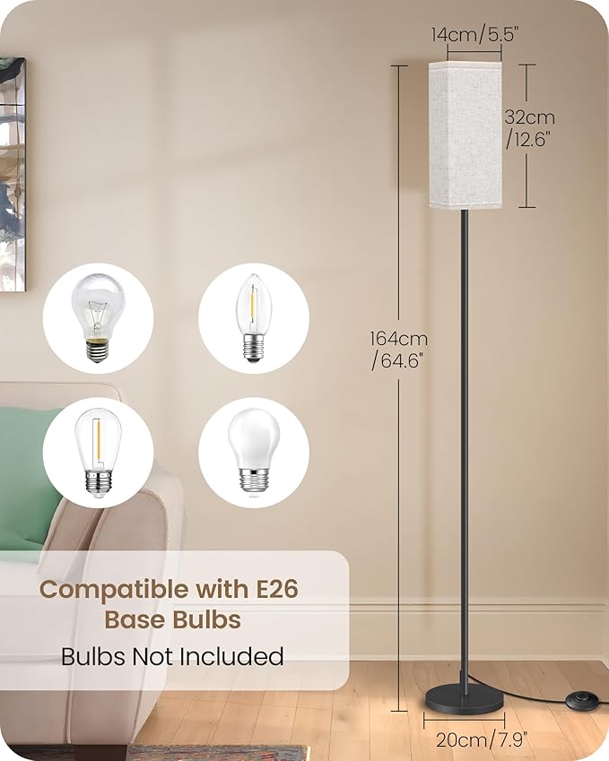 64.6" Floor Lamp, Pole with Foot Switch, Modern Standing Lamp Lampshade - Image 4
