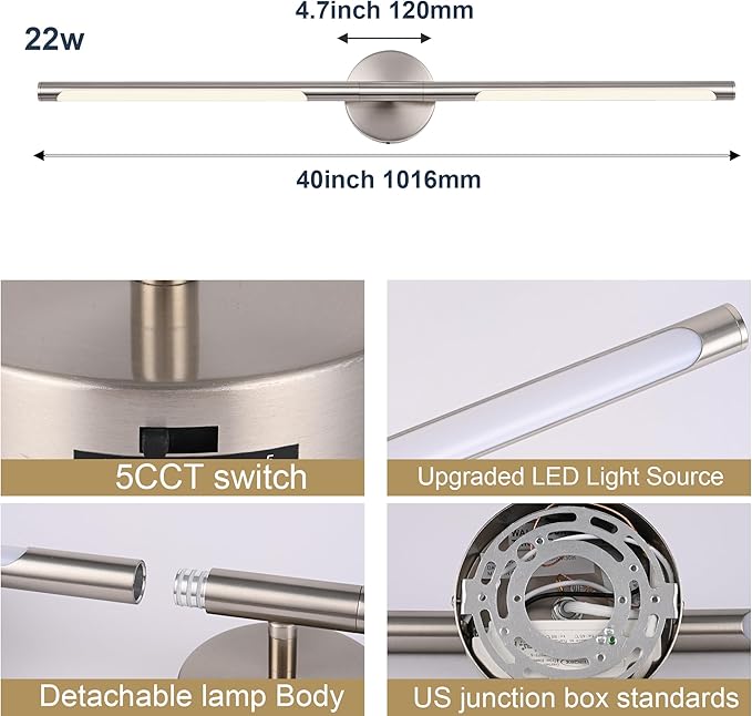 BONLICHT 40 inch Modern Brushed Nickel Vanity Light - Image 5