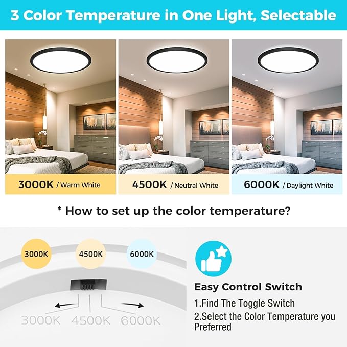 libtit 13 Inch Black Flush Mount Ceiling Light, 6 Pack 3200LM 28W Ultra-Slim - Image 3