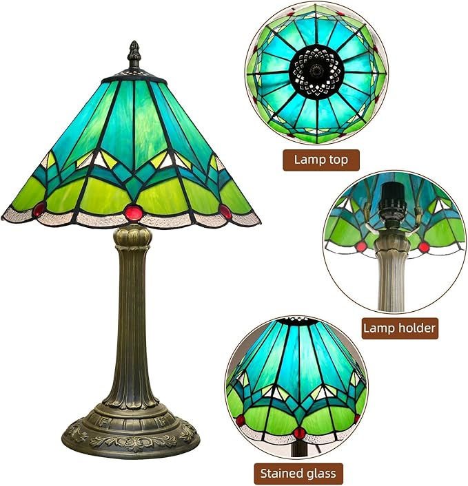 Green Tiffany Lamp Retro Rural Style Farmhouse Teal Bedroom Bedside Reading - Image 3