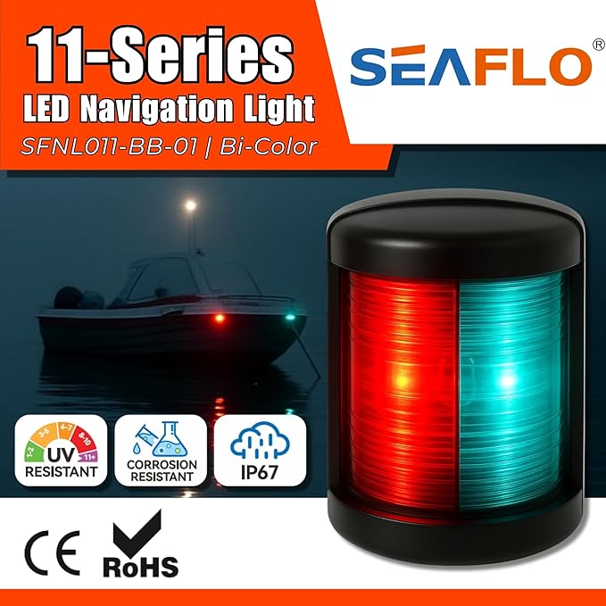 SEAFLO 11 Series Mini Sized LED Bi-Color Red/Green Navigation Light – 12V - Image 2