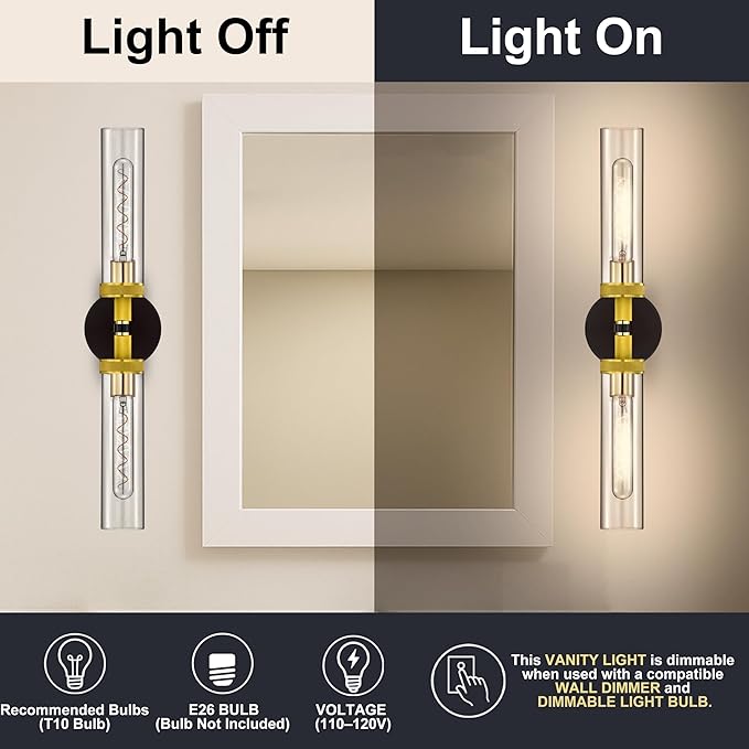 LaLuLa Bathroom Vanity Light, Knurled Texture Linear Black and Gold Wall Sconces - Image 2