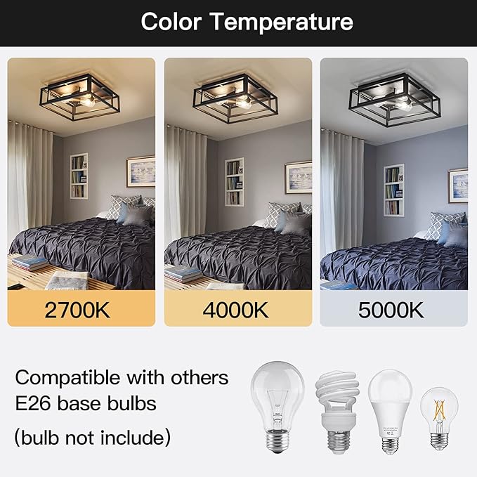 ZGLAOJT Black Flush Mount Ceiling Light Fixture，3-Light Industrial Metal Close - Image 4
