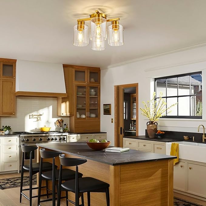 4 Light Semi Flush Mount Ceiling Light Brushed Gold Kitchen Lighting Fixtures - Image 3
