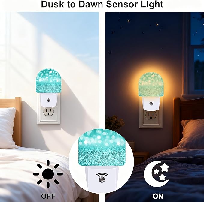Teal Turquoise Glitter Night Light, Dusk-to-Dawn Auto Sensor Plug in Night Light - Image 3