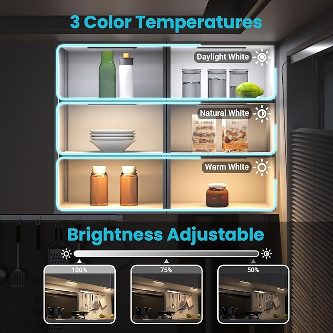 Under Cabinet Lights 2 Pack, Dimmable LED Rechargeable 1500mAh, Motion Sensor - Image 3
