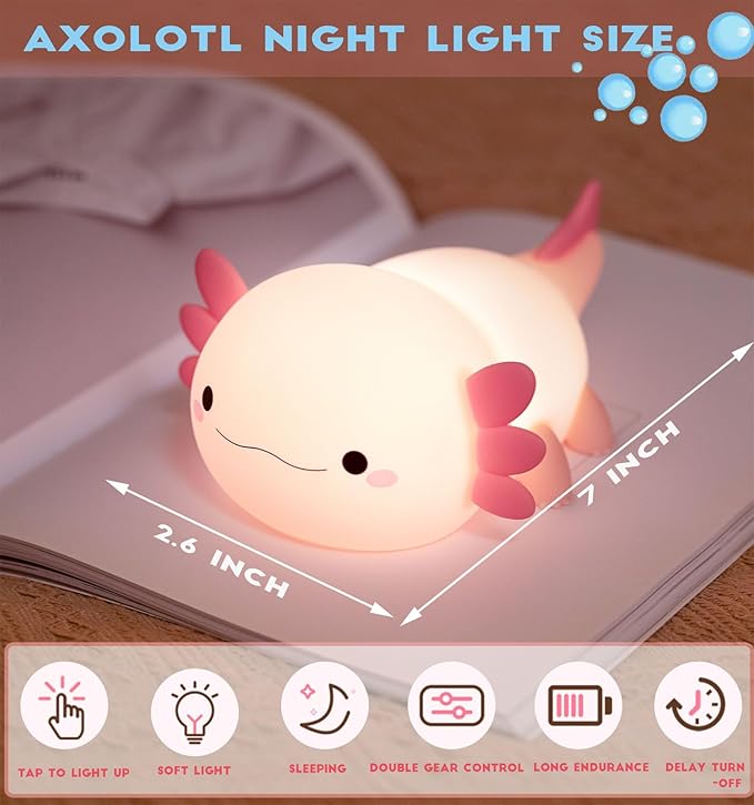 Axolotl Night Light for Kids, Cute Axolotl lamp Gifts Rechargeable light Table - Image 5