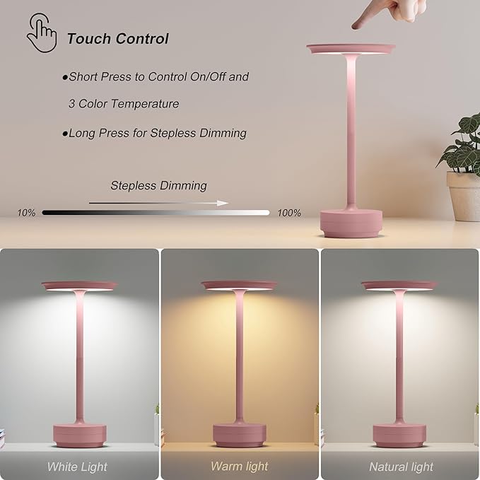 2 Pack Rechargeable Cordless Table Lamps, Portable 5000mAh Outdoor Table Light - Image 2