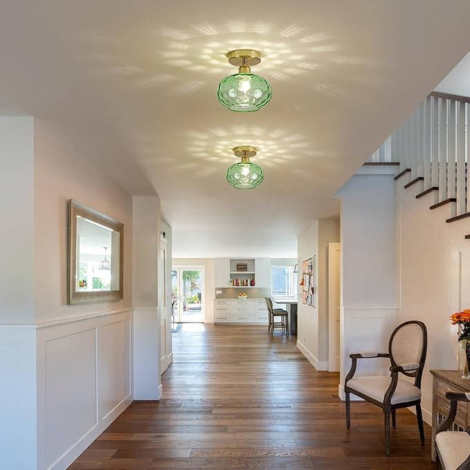 Green Glass Semi Flush Mount Ceiling Light - Image 6