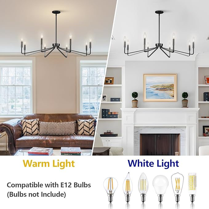 38" Black Chandeliers for Dining Room, 8-Light Modern Farmhouse Candle Style - Image 4
