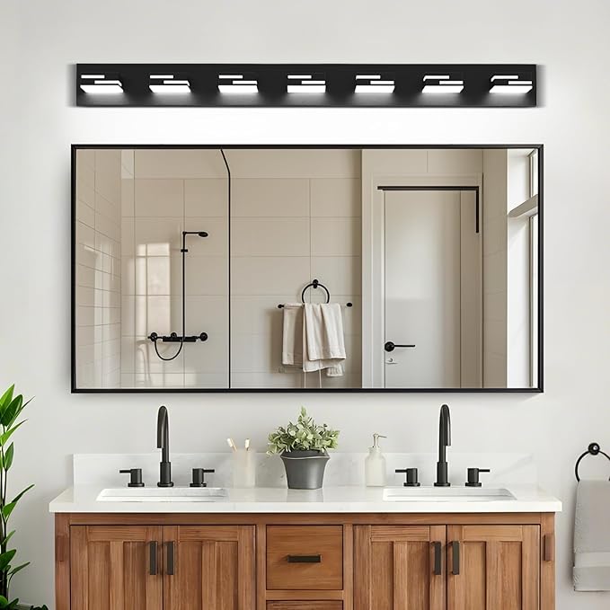 LED Modern Bathroom Vanity Light Fixtures, 7-Light 48-inch Dimmable Matte Black - Image 7