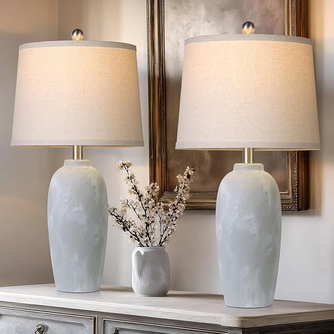 25“ Jar Table Lamps Set of 2, Ceramic Bedside Lamps - Image 4